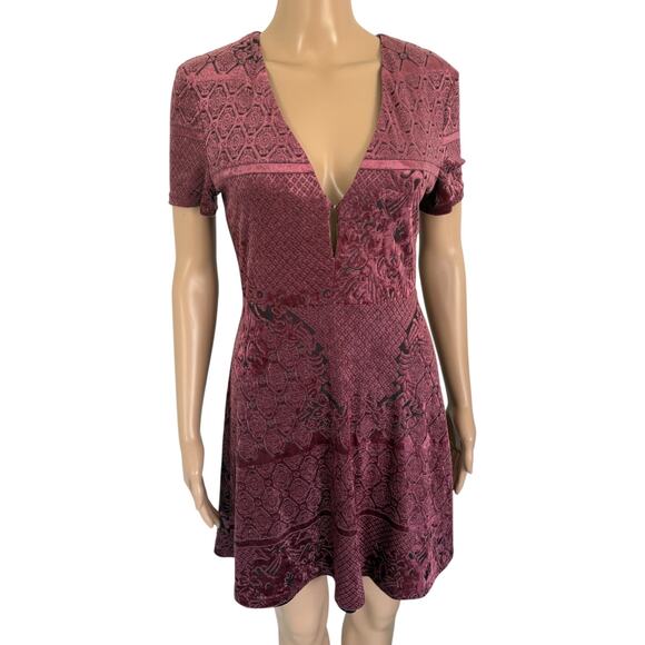 Y2K Burnout Velvet Mini Dress S Fairy Grunge Feminine Party Romantic Glam Mauve - Picture 1 of 7